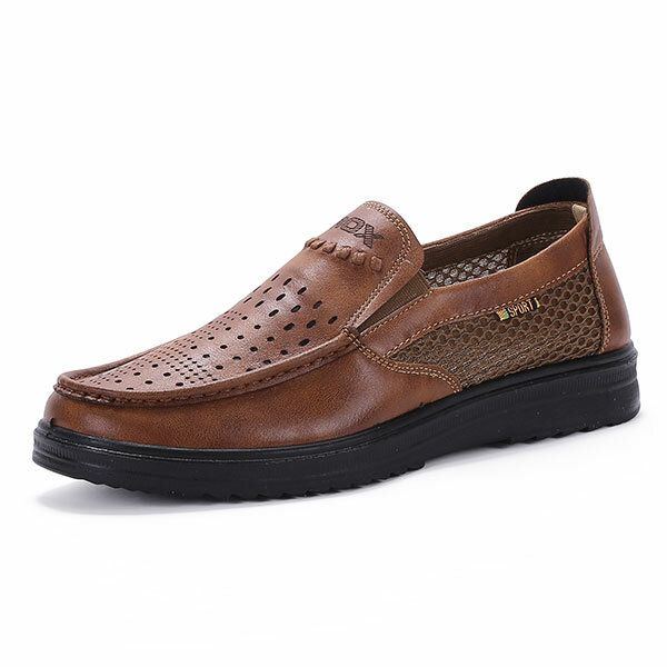 Bequeme Herren Leder Atmungsaktive Hollow Outs Slip On Oxfords