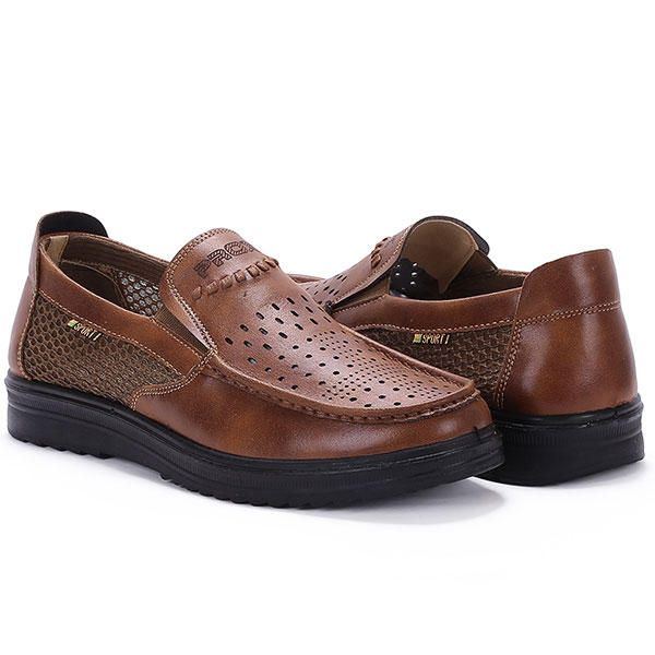 Bequeme Herren Leder Atmungsaktive Hollow Outs Slip On Oxfords