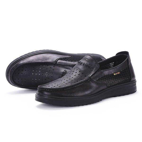 Bequeme Herren Leder Atmungsaktive Hollow Outs Slip On Oxfords