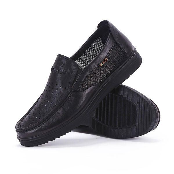 Bequeme Herren Leder Atmungsaktive Hollow Outs Slip On Oxfords