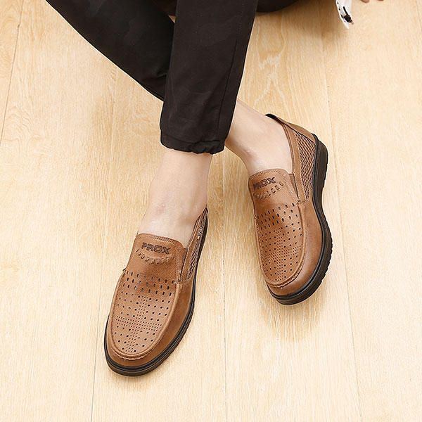 Bequeme Herren Leder Atmungsaktive Hollow Outs Slip On Oxfords