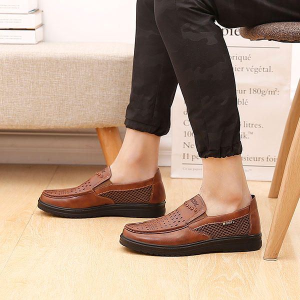 Bequeme Herren Leder Atmungsaktive Hollow Outs Slip On Oxfords