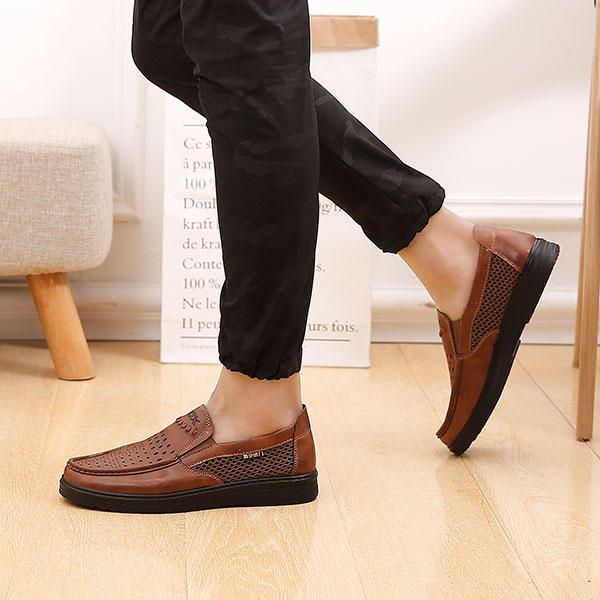 Bequeme Herren Leder Atmungsaktive Hollow Outs Slip On Oxfords