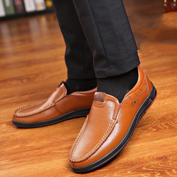 Bequeme Lässige Business Echtleder Slip On Soft Oxfords Für Herren