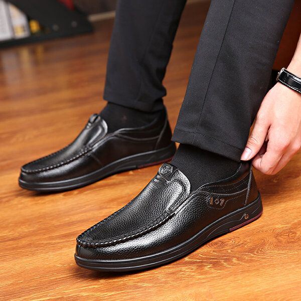 Bequeme Lässige Business Echtleder Slip On Soft Oxfords Für Herren