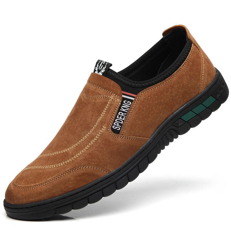 Bequeme Schweinsleder Nähte Für Herren Rutschfeste Runde Zehen Faule Slip On Loafer Schuhe