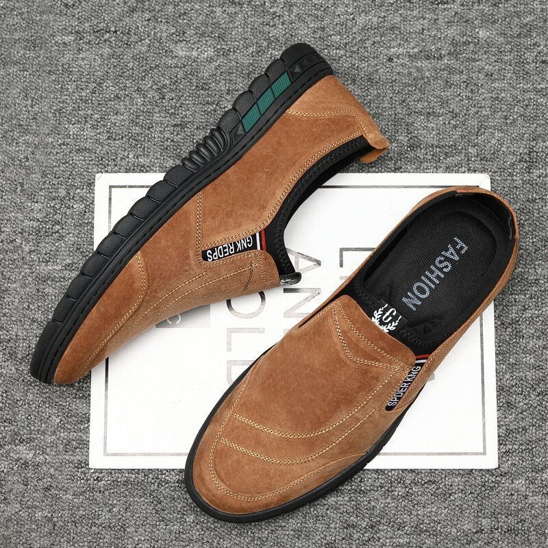 Bequeme Schweinsleder Nähte Für Herren Rutschfeste Runde Zehen Faule Slip On Loafer Schuhe