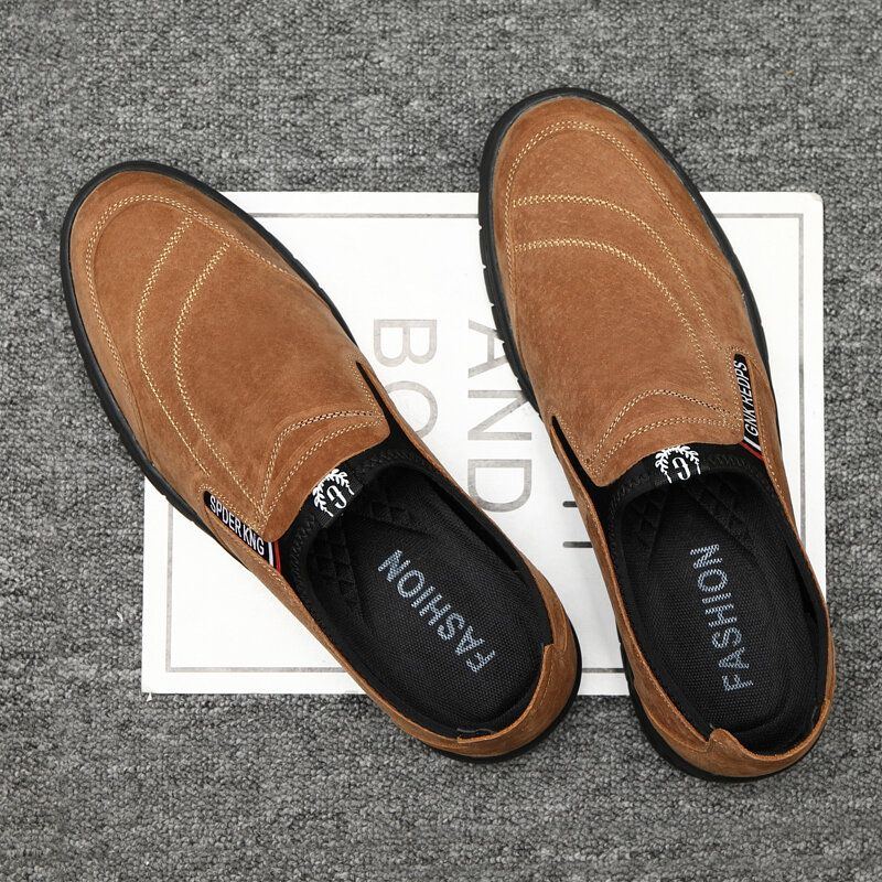 Bequeme Schweinsleder Nähte Für Herren Rutschfeste Runde Zehen Faule Slip On Loafer Schuhe