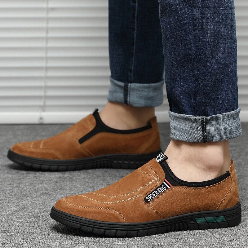 Bequeme Schweinsleder Nähte Für Herren Rutschfeste Runde Zehen Faule Slip On Loafer Schuhe