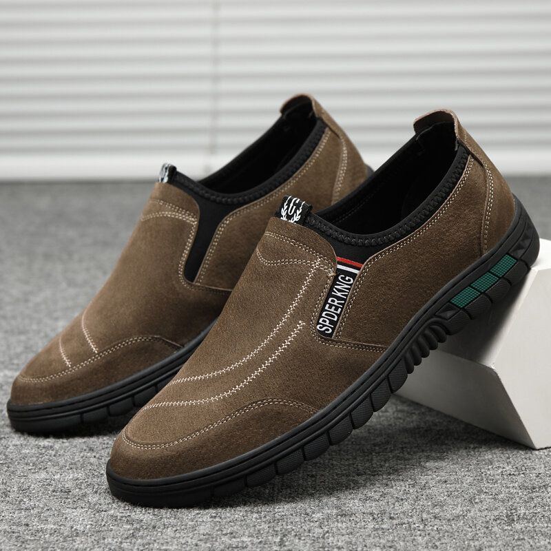 Bequeme Schweinsleder Nähte Für Herren Rutschfeste Runde Zehen Faule Slip On Loafer Schuhe