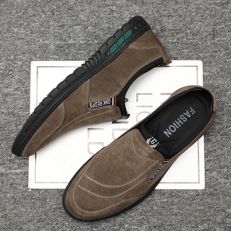 Bequeme Schweinsleder Nähte Für Herren Rutschfeste Runde Zehen Faule Slip On Loafer Schuhe