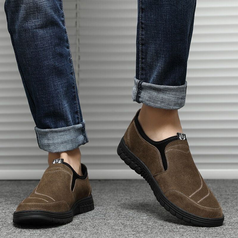 Bequeme Schweinsleder Nähte Für Herren Rutschfeste Runde Zehen Faule Slip On Loafer Schuhe