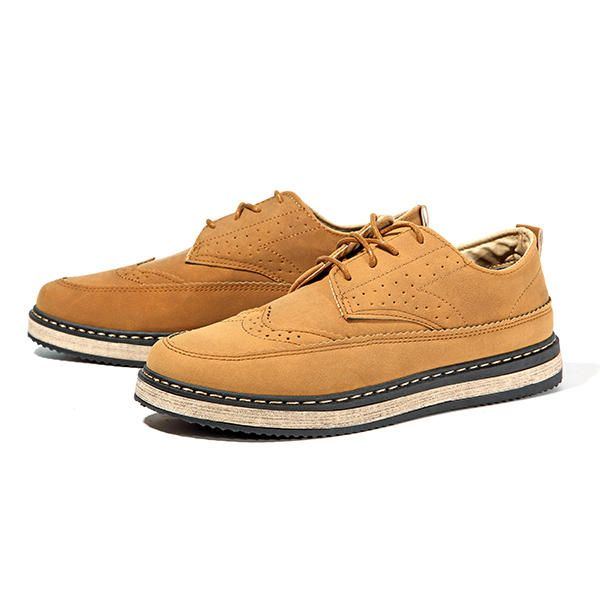 Herren Casual Retro Britischer Stil Leder Brogue Oxfords Schuhe