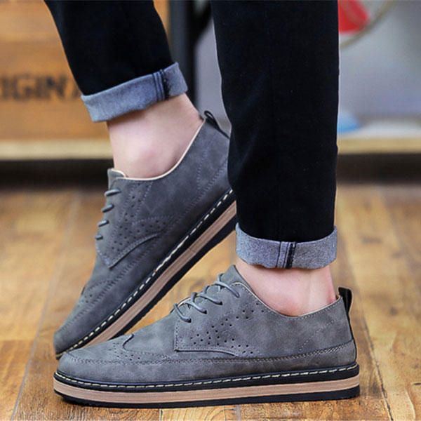 Herren Casual Retro Britischer Stil Leder Brogue Oxfords Schuhe