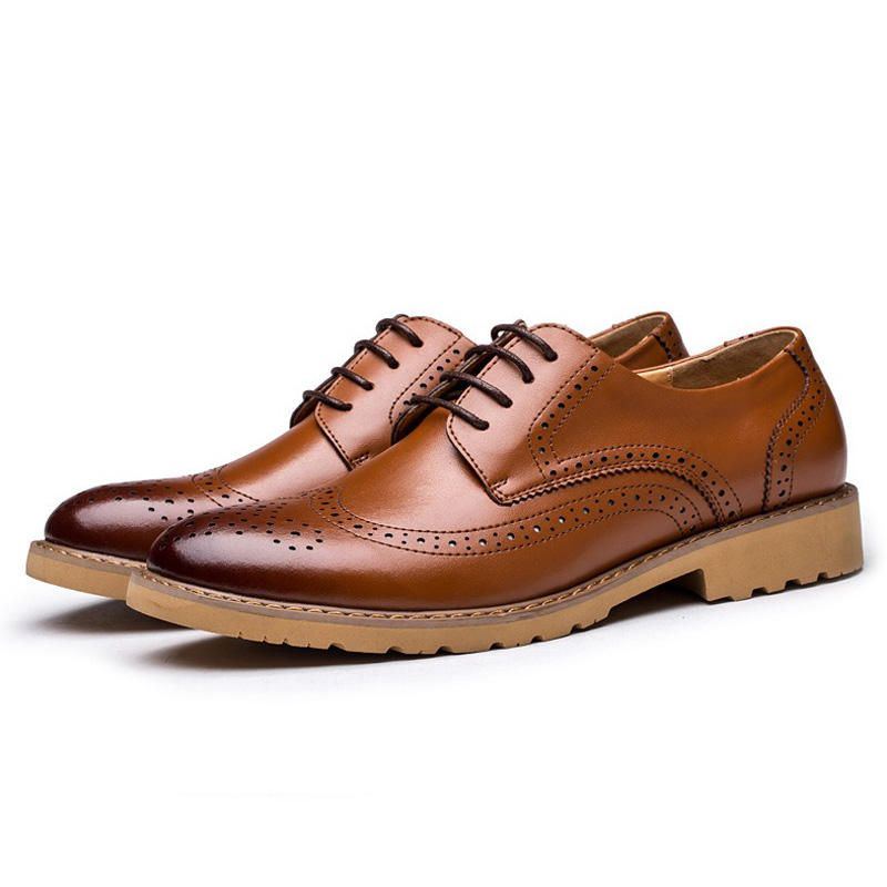 Herren Echtleder Brogue Mit Geschnitzten Business Casual Oxfords