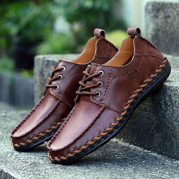 Herren Echtleder Handnähte Beiläufige Oxfords Schuhe