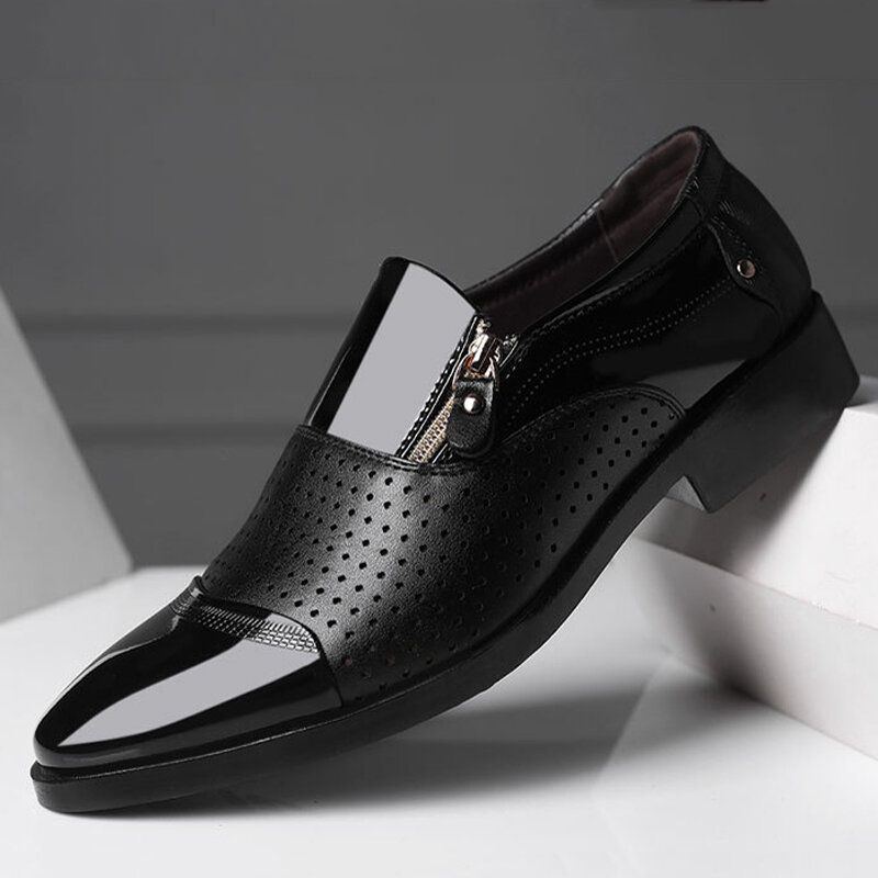 Herren Leder Ausgehöhlte Atmungsaktive Weiche Sohle Slip On Lässige Oxford Business Schuhe