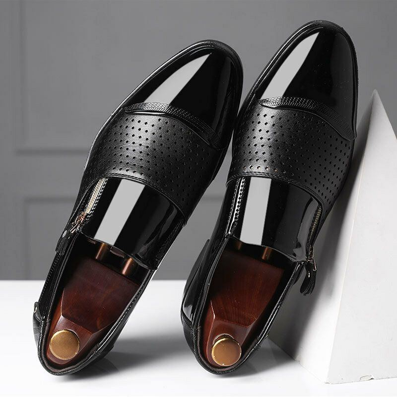 Herren Leder Ausgehöhlte Atmungsaktive Weiche Sohle Slip On Lässige Oxford Business Schuhe