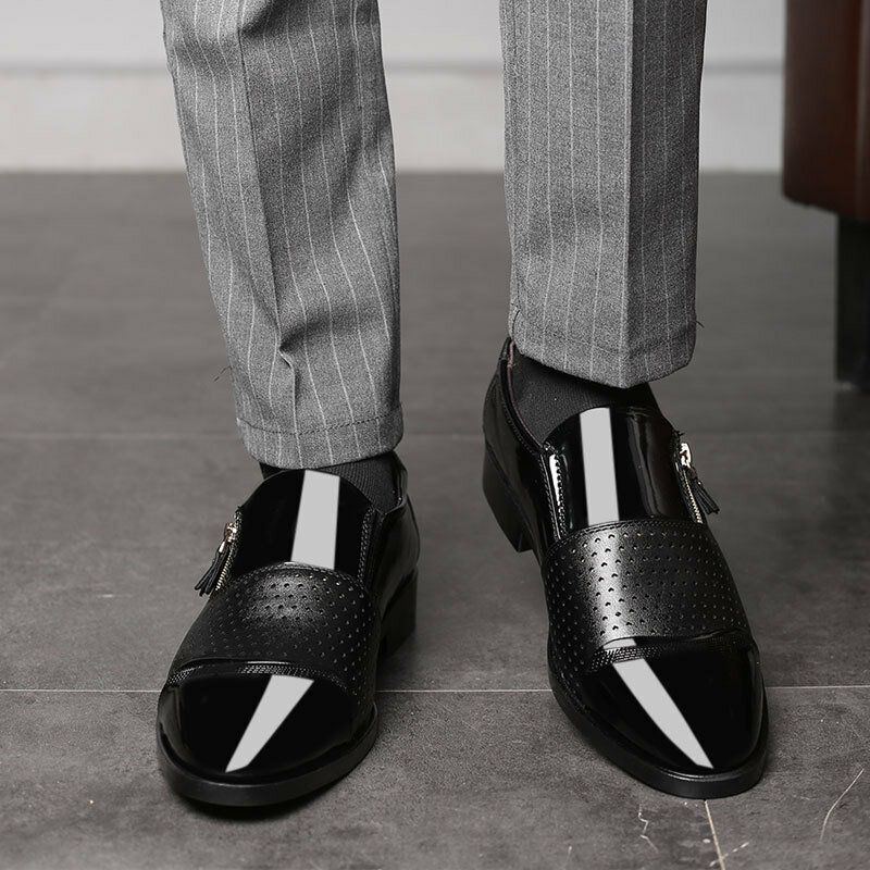 Herren Leder Ausgehöhlte Atmungsaktive Weiche Sohle Slip On Lässige Oxford Business Schuhe