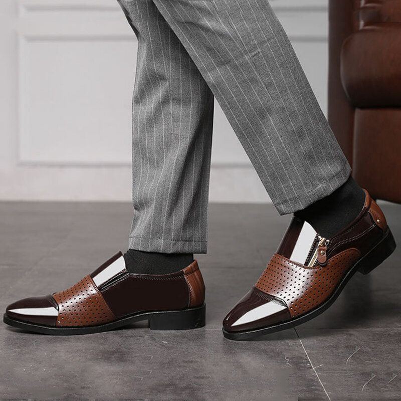 Herren Leder Ausgehöhlte Atmungsaktive Weiche Sohle Slip On Lässige Oxford Business Schuhe