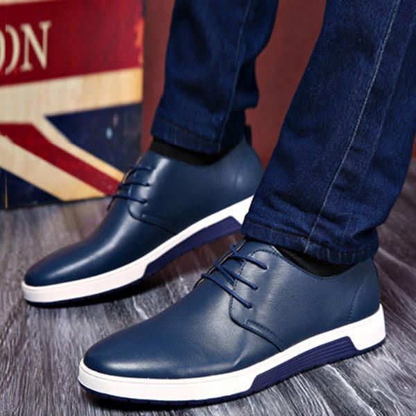 Herren Leder Oxford Sneaker Mit Runder Zehenpartie