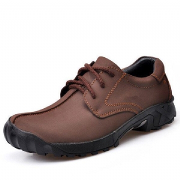 Herren Outdoor Casual Flat Lace Up Leder Bergsteigen Soft Bequeme Schuhe