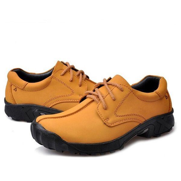 Herren Outdoor Casual Flat Lace Up Leder Bergsteigen Soft Bequeme Schuhe