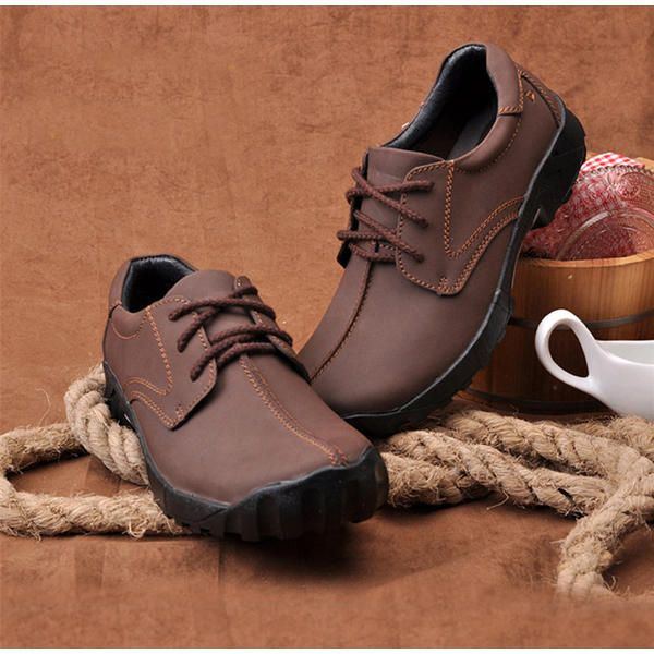 Herren Outdoor Casual Flat Lace Up Leder Bergsteigen Soft Bequeme Schuhe