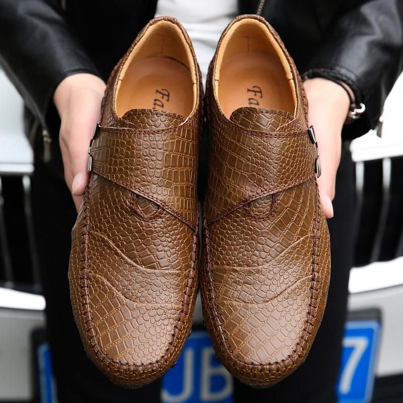 Herren Oxfords Aus Echtem Leder Mit Alligatormuster Und Lässiger Schnalle