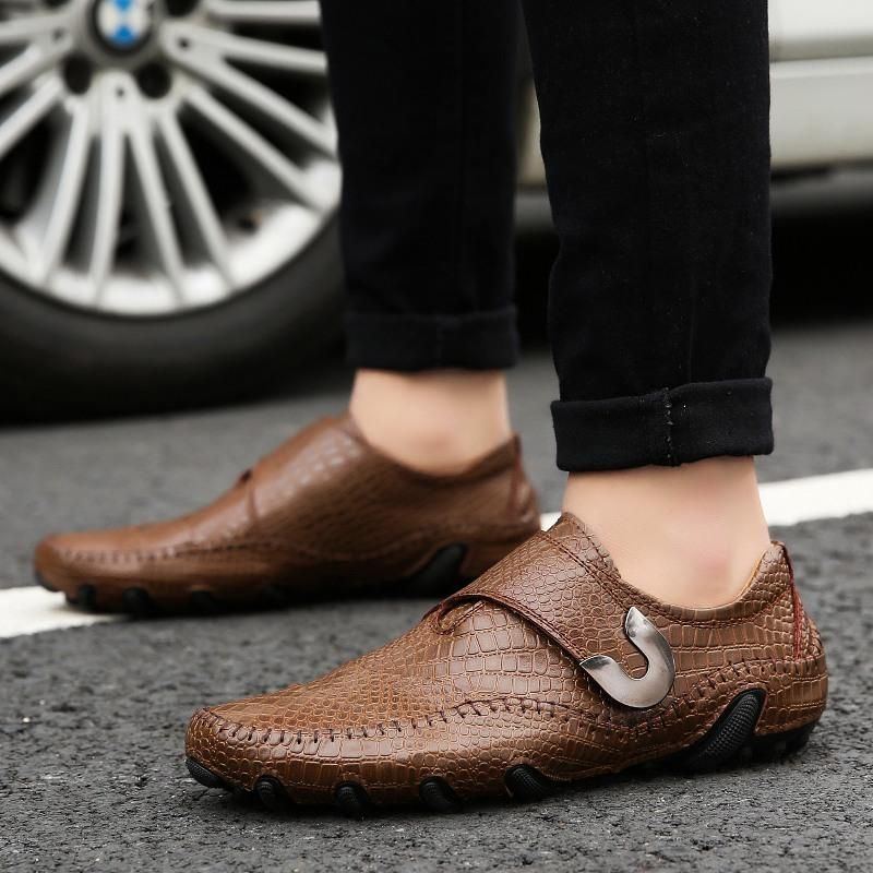 Herren Oxfords Aus Echtem Leder Mit Alligatormuster Und Lässiger Schnalle