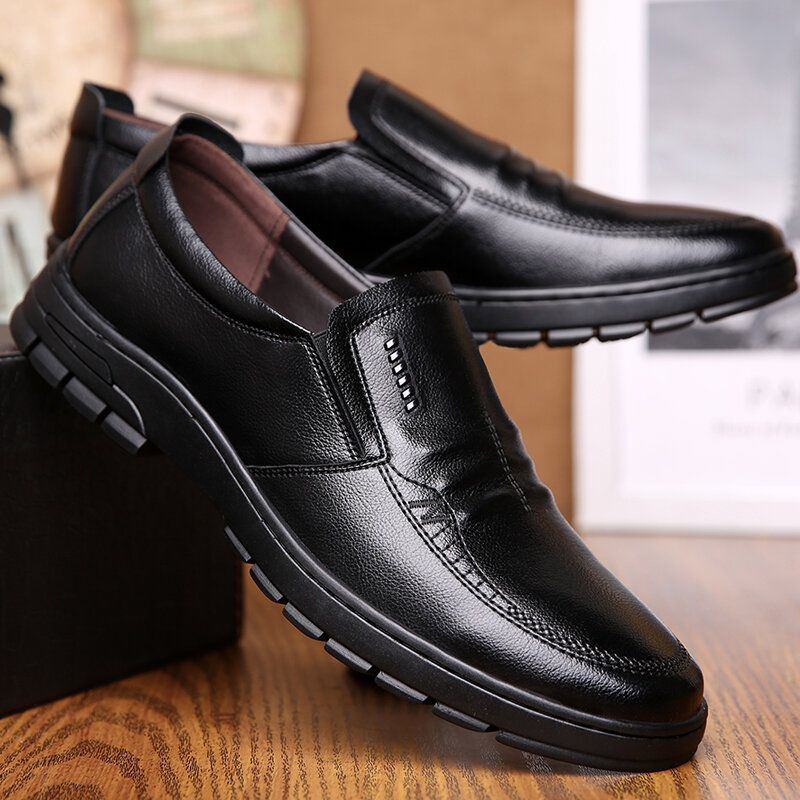 Herren Rindsleder Weicher Boden Warmes Futter Bequemes Kleid Lässige Business Schuhe