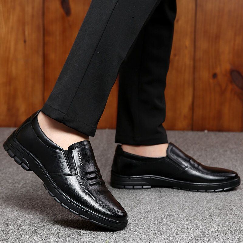 Herren Rindsleder Weicher Boden Warmes Futter Bequemes Kleid Lässige Business Schuhe