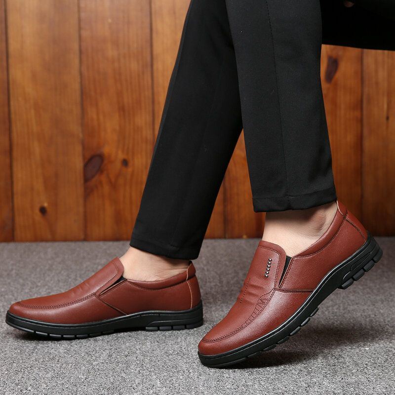 Herren Rindsleder Weicher Boden Warmes Futter Bequemes Kleid Lässige Business Schuhe