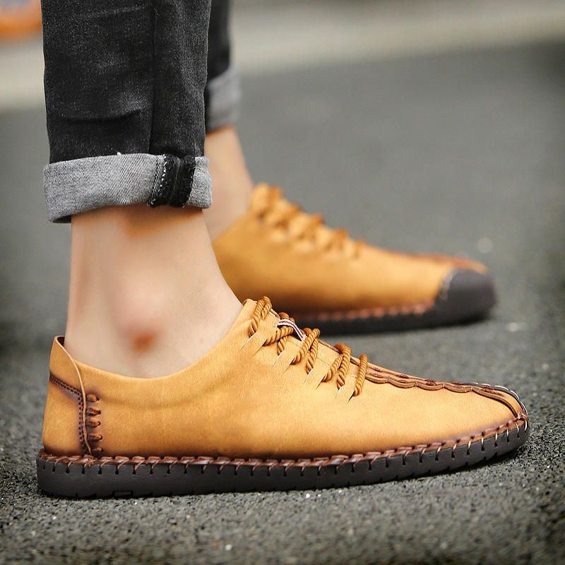 Lässige Business Leder Oxfords Für Herren Mit Weicher Handgenähter Sohle