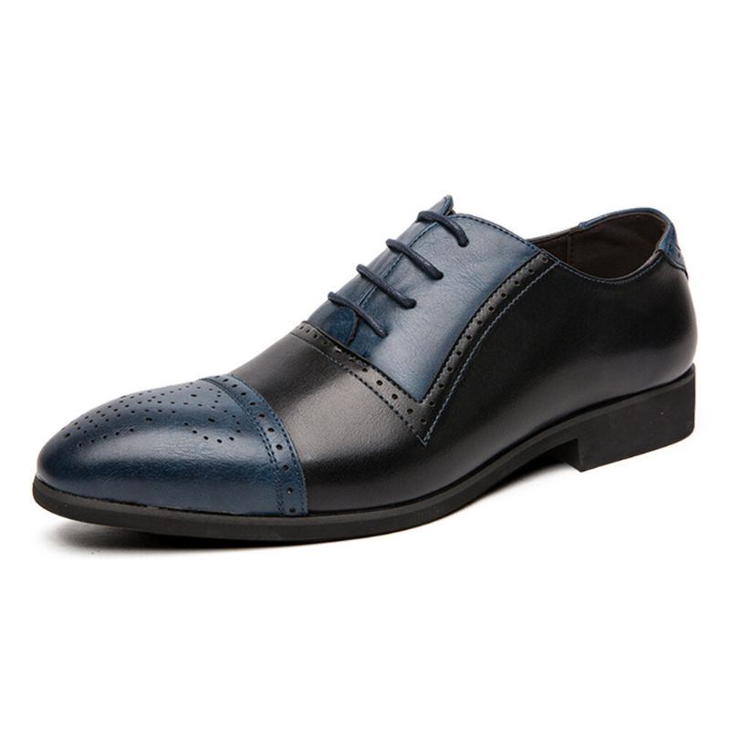 Herren Brogue Geschnitztes Mikrofaser Leder Farbnähte Formelle Business Oxfords