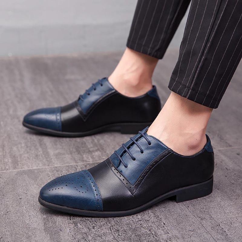 Herren Brogue Geschnitztes Mikrofaser Leder Farbnähte Formelle Business Oxfords