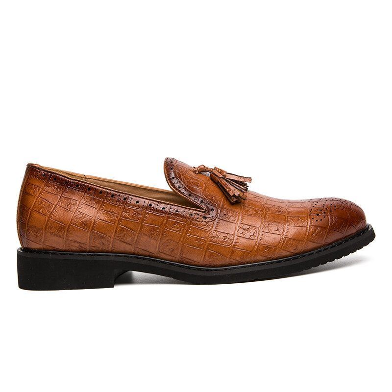 Herren Brogue Quaste Dekor Mikrofaser Leder Slip On Party Formelle Schuhe