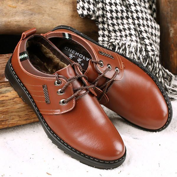 Herren Casual Business Soft Comfy Warm Echtleder Schnürschuhe Oxfords