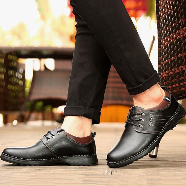 Herren Casual Business Soft Comfy Warm Echtleder Schnürschuhe Oxfords