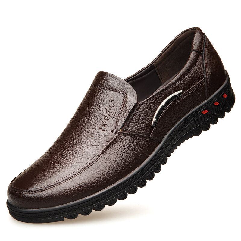 Herren Reine Farbe Rutschfeste Slip On Freizeitschuhe Aus Leder