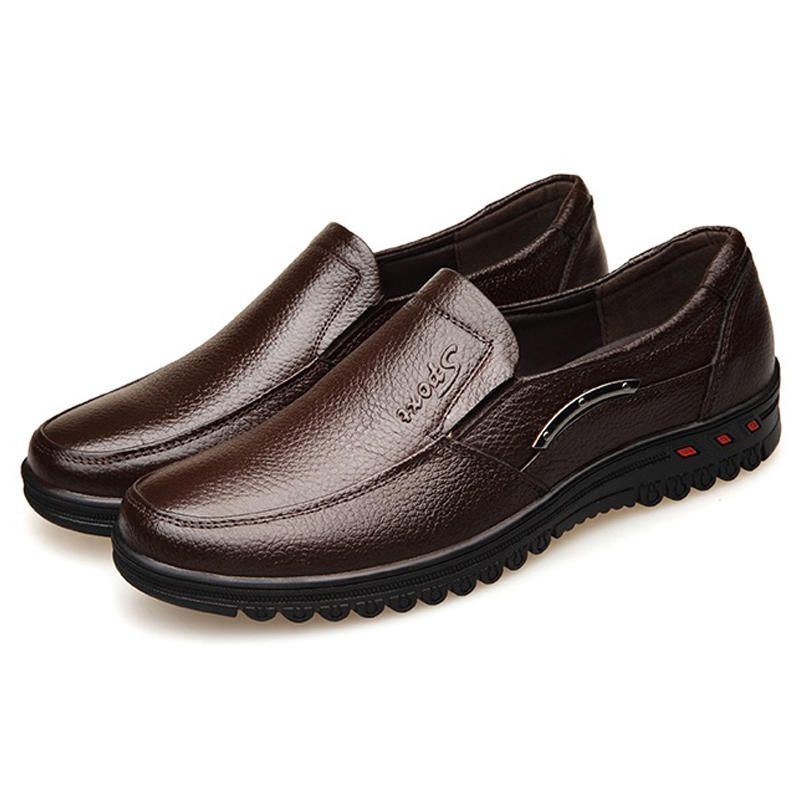 Herren Reine Farbe Rutschfeste Slip On Freizeitschuhe Aus Leder