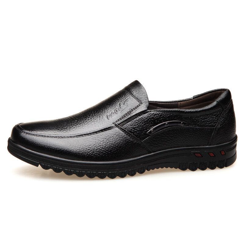 Herren Reine Farbe Rutschfeste Slip On Freizeitschuhe Aus Leder