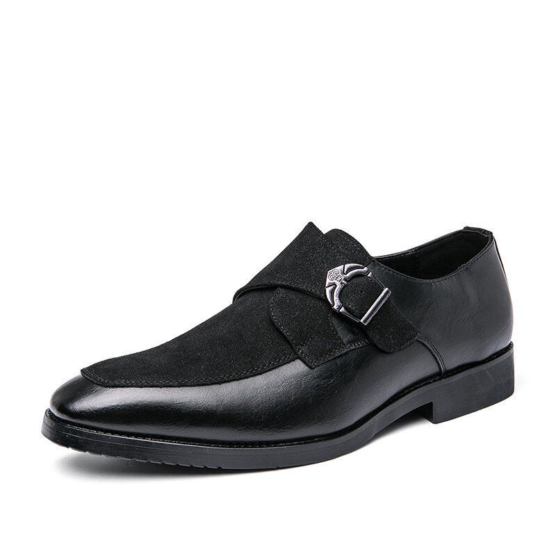 Herren Retro Metallschnalle Lederspleißen Synthetisches Wildleder Bequeme Tragbare Business Casual Schuhe