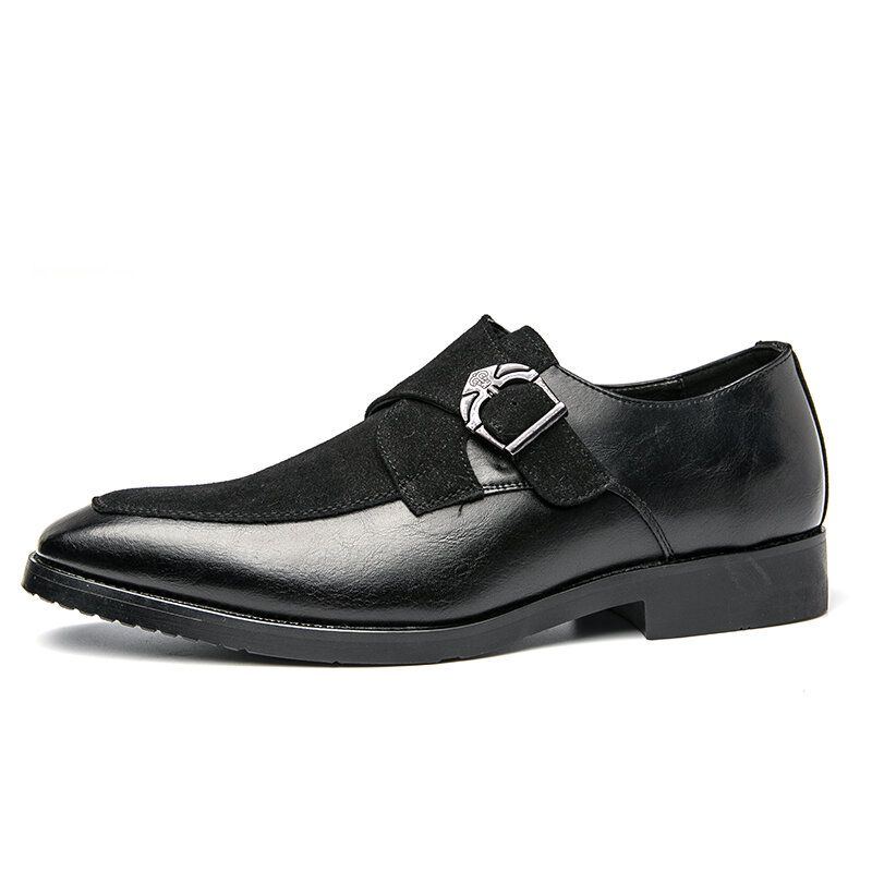 Herren Retro Metallschnalle Lederspleißen Synthetisches Wildleder Bequeme Tragbare Business Casual Schuhe