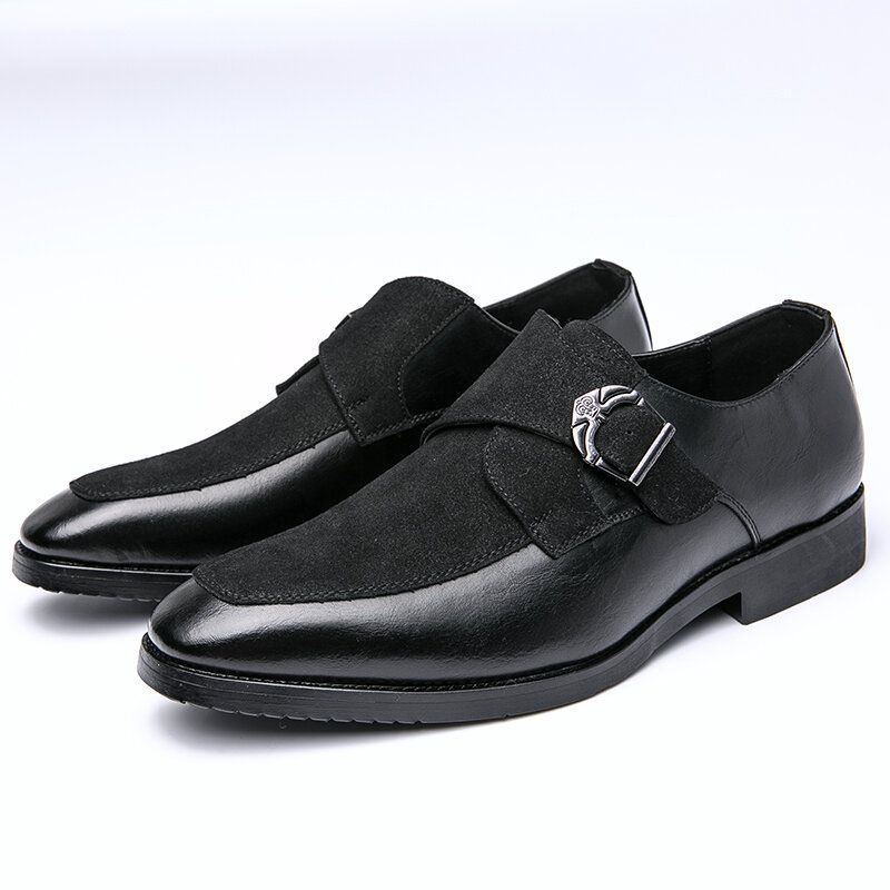 Herren Retro Metallschnalle Lederspleißen Synthetisches Wildleder Bequeme Tragbare Business Casual Schuhe