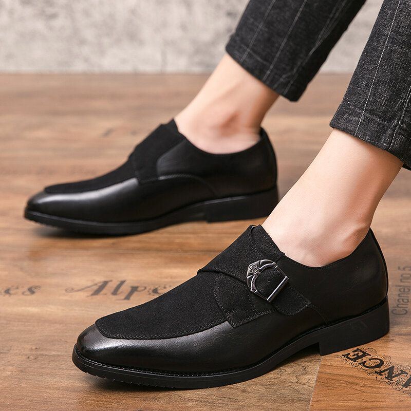 Herren Retro Metallschnalle Lederspleißen Synthetisches Wildleder Bequeme Tragbare Business Casual Schuhe