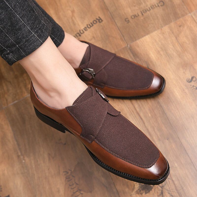 Herren Retro Metallschnalle Lederspleißen Synthetisches Wildleder Bequeme Tragbare Business Casual Schuhe