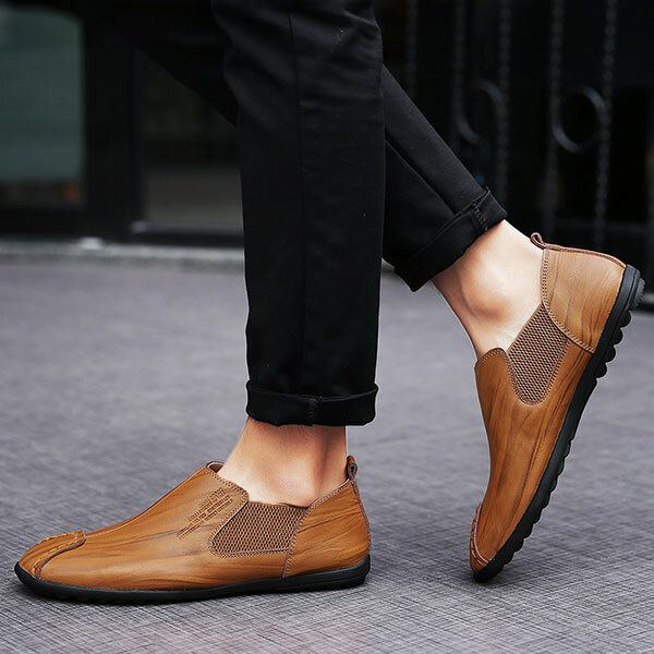 Schuhe Herren Lässig Handnähte Echtes Leder Elastische Flache Oxfords