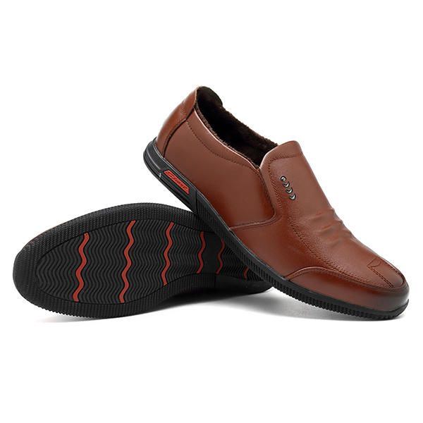 Weiche Sohle Warmes Futter Echtes Leder Business Oxfords Slip On Schuhe Für Herren