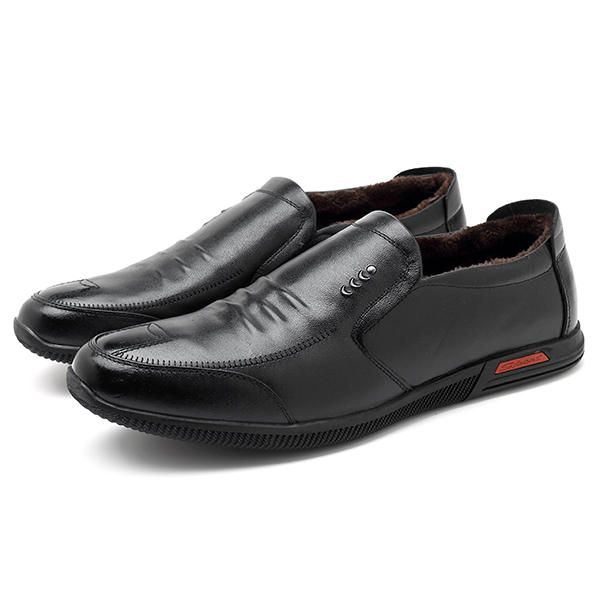 Weiche Sohle Warmes Futter Echtes Leder Business Oxfords Slip On Schuhe Für Herren